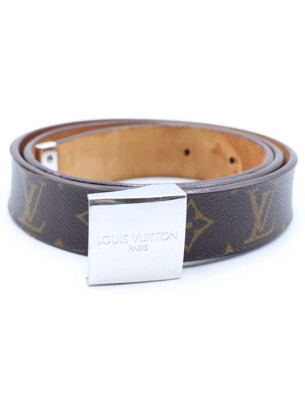 Louis Vuitton Monogram Ceinture Belt Silver Leather Brown